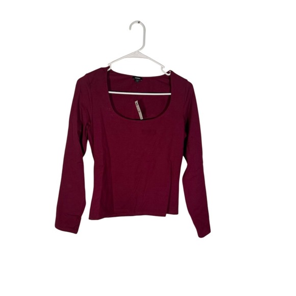 Express Long Sleeve Top Square Neck Fitted Tee Casual Burgundy‎ Size M - Picture 1 of 3